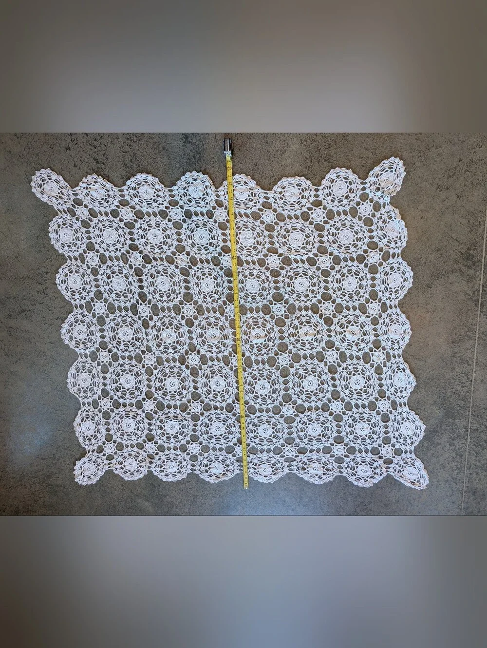 Crochet Tablecloth Cotton Vintage Country Folk Cottage Boho Rectangle